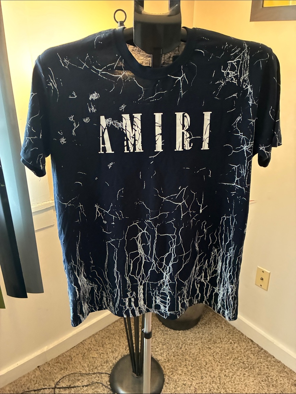 AMIRI Navy Blue Tee with White Drip Graphic